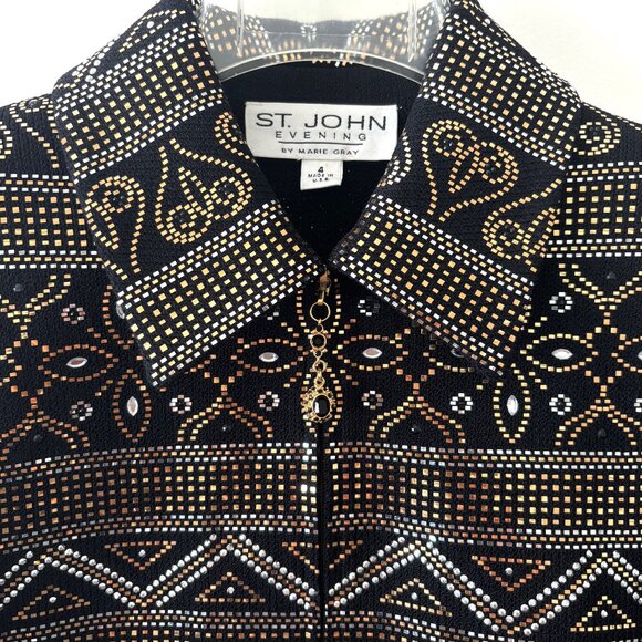 St. John Evening by Marie Gray– Black embellished w/Metallic Pattern , Size 4 - Picture 1 of 5